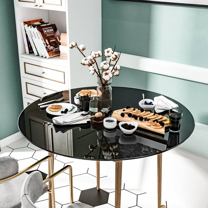 36 Inch Round Tempered Glass Table Top Black Glass 1/4" Thick Round Polished Edge Bed Bath